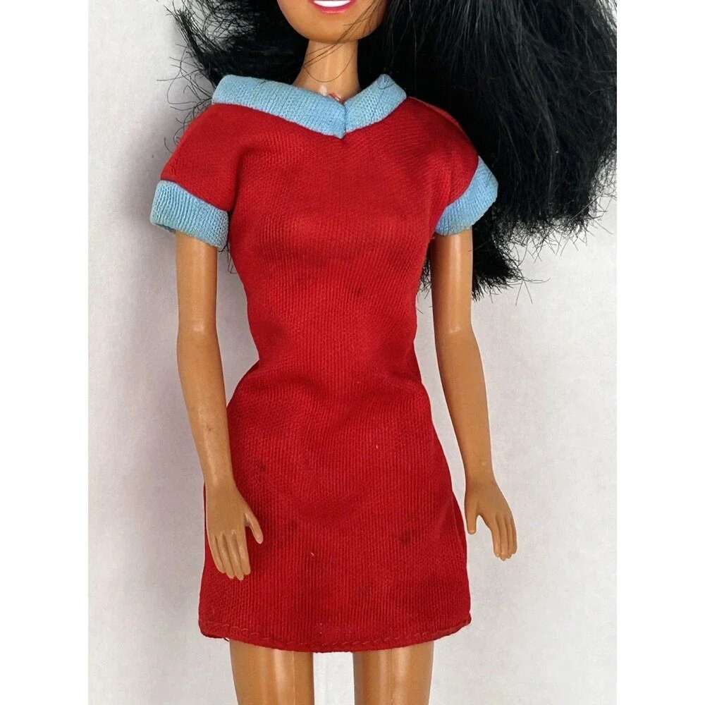 Vintage 1993 Totsy Fashion Doll 11.5” Black Hair Brown Eyes Red Dress